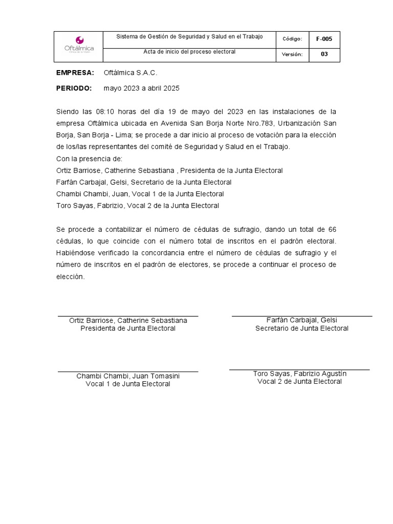 F-005 Acta de Inicio Del Proceso Electoral | PDF
