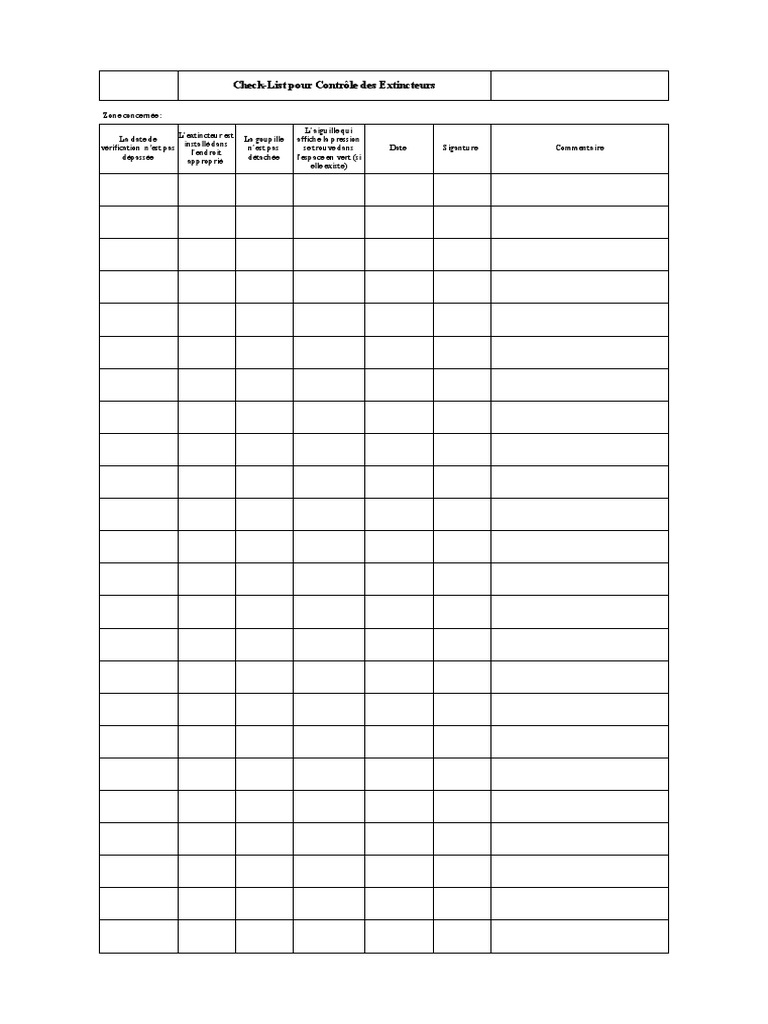 Check-List de Vérification des Extincteurs | PDF