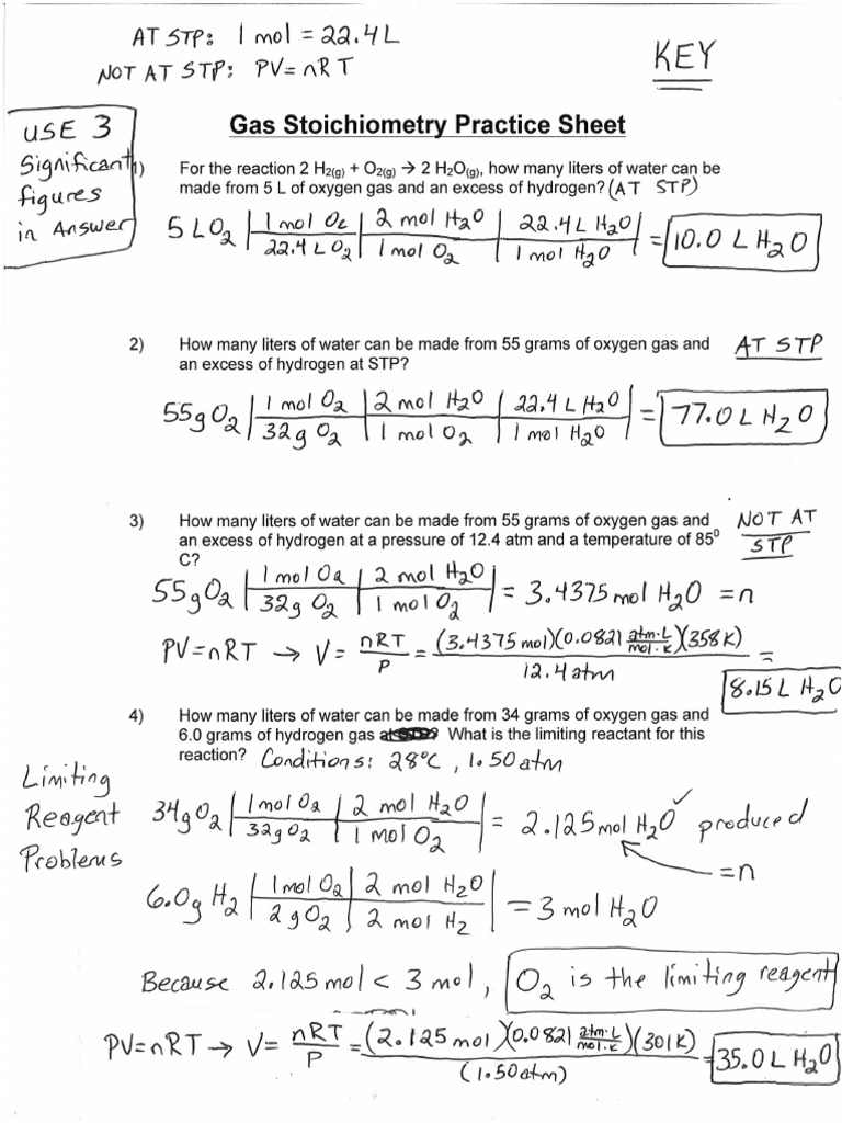 Gas Stoichiometry Practice SOLUTIONS PDF