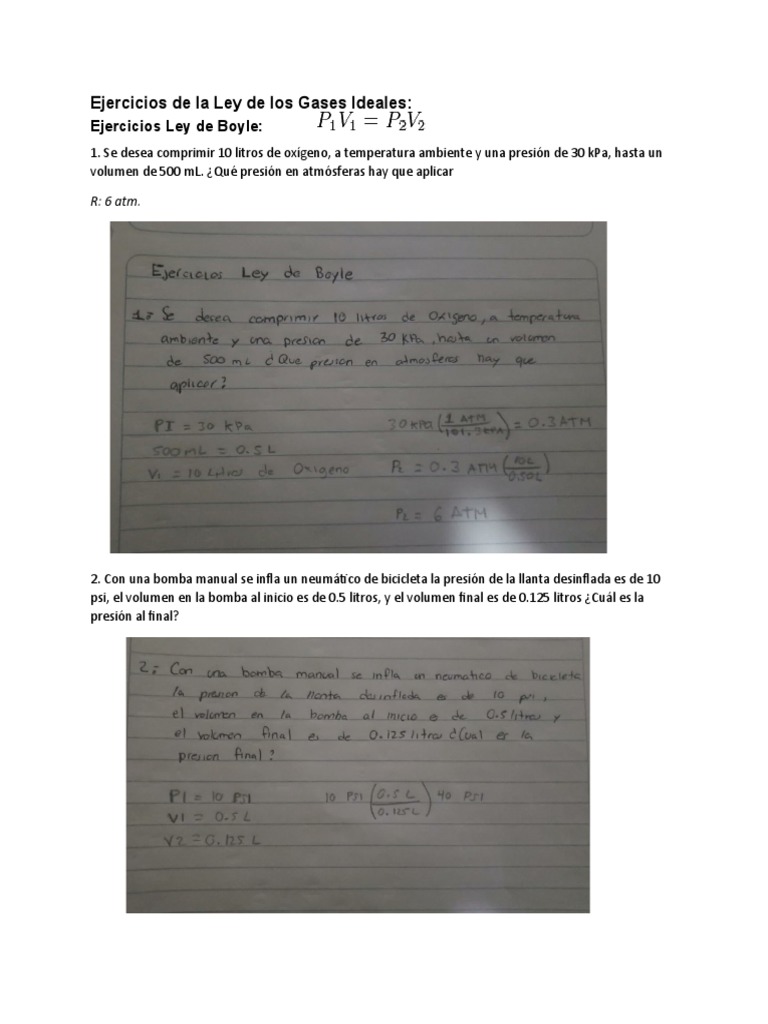 Hoja De Trabajo Práctica Sobre La Ley De Los Gases Ideales Ejercicios