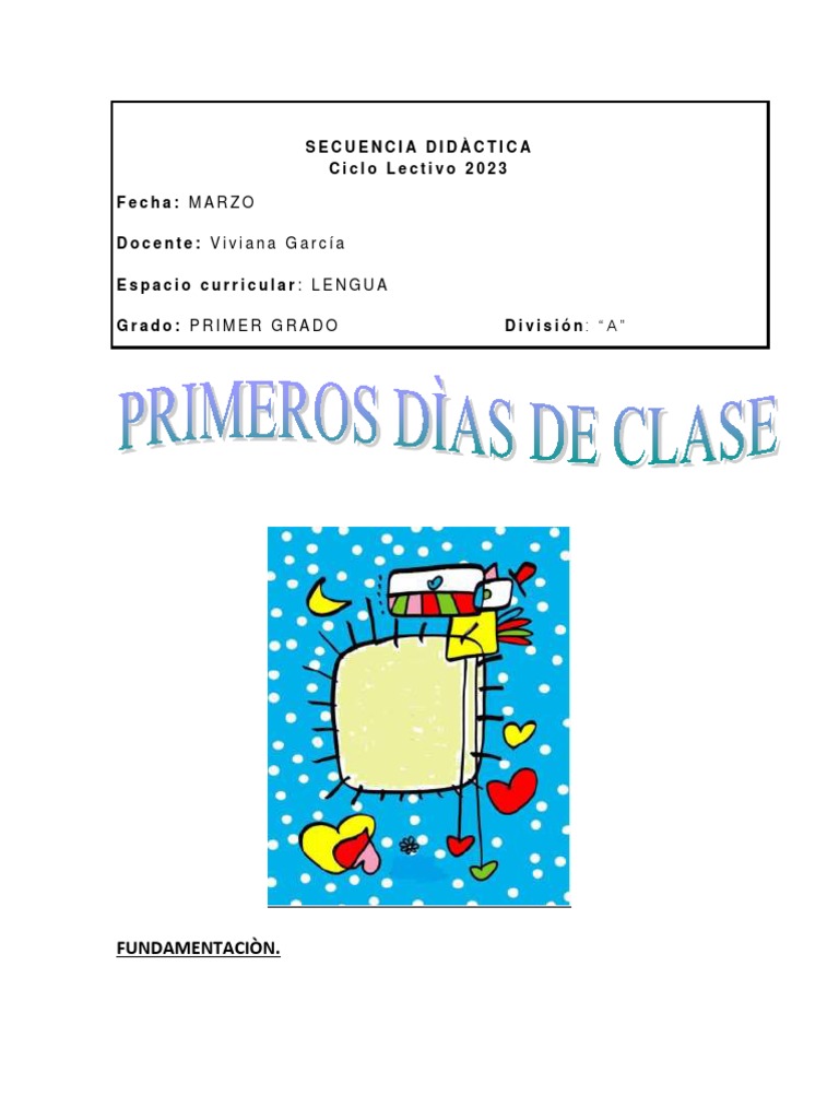 Primeros Dìas Primer Grado | PDF | Educación de la primera infancia ...