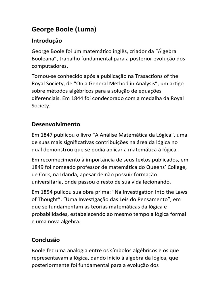 Roteiro George Boole | PDF