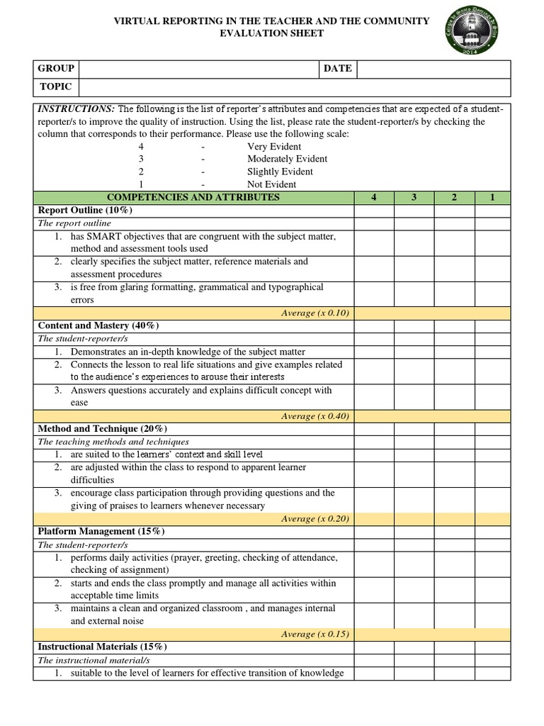 Evaluating Virtual Student Reporters A Rubric for Assessing Content
