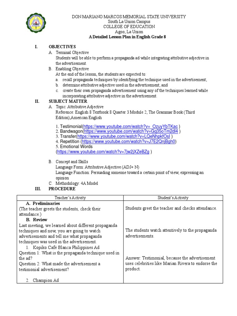 Lesson Plan Pdf Adjective Noun