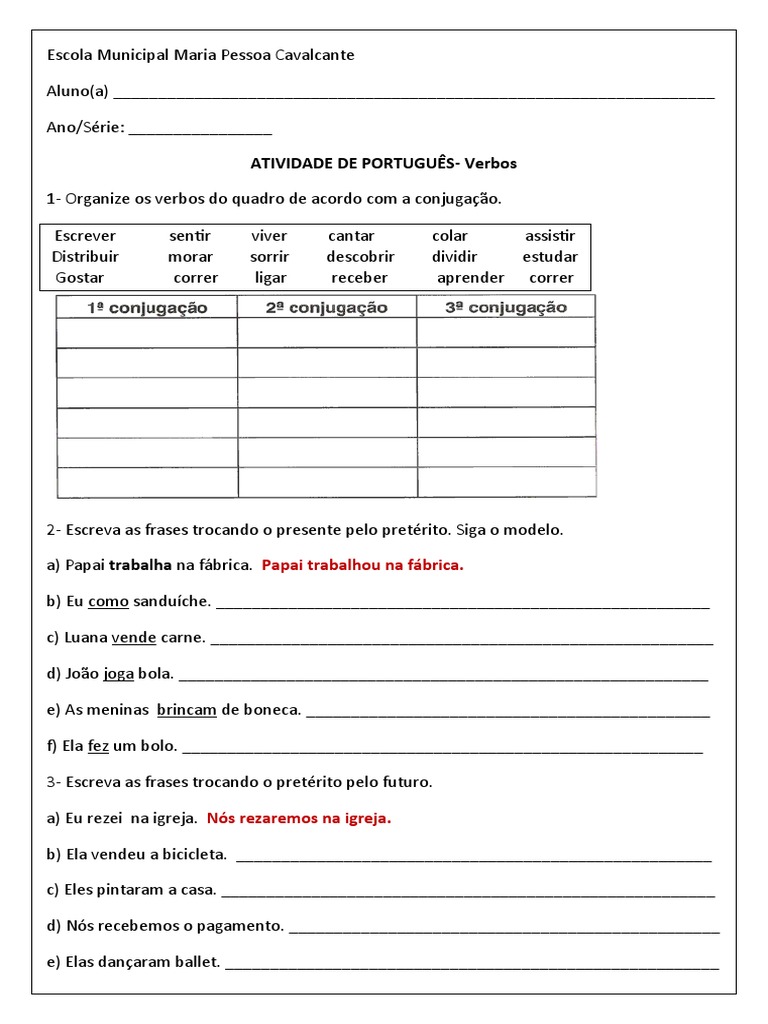 2 Atividades Dos Verbos - 5) Ano | PDF