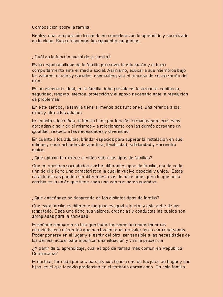 Composición sobre la familia y sus funciones | PDF | Familia | Adultos