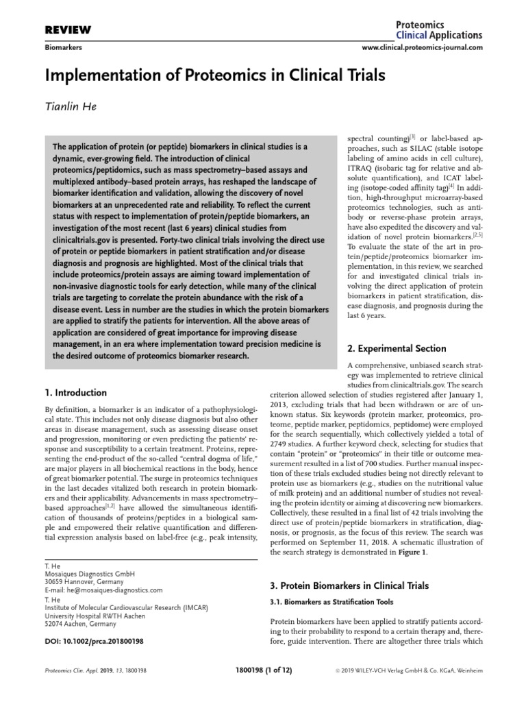 Implementation of Proteomics in Clinical Trials | PDF | Proteomics ...