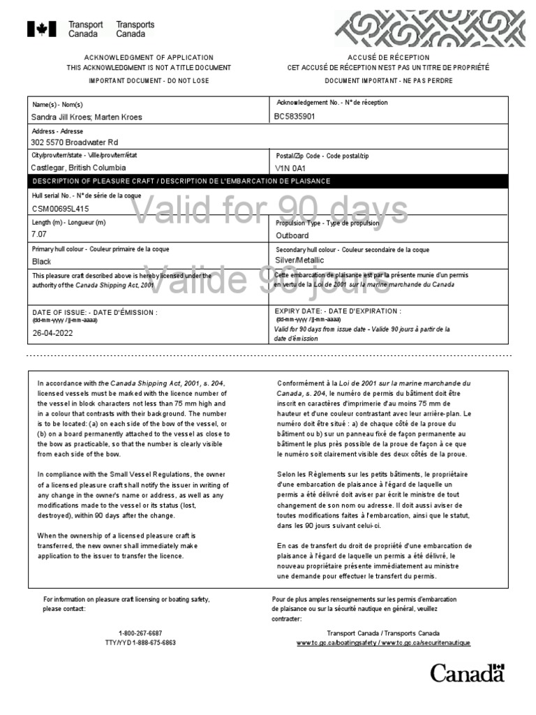 Permis d'embarcation de plaisance valide | PDF