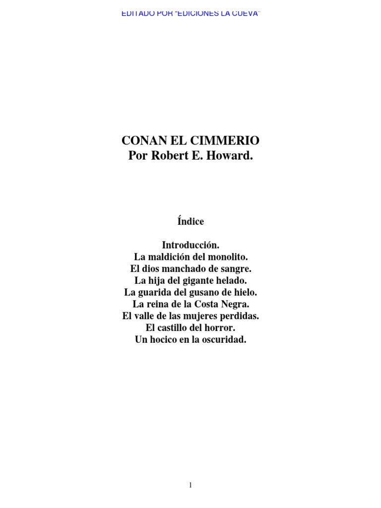 Howard Robert Conan El Cimmerio Pdf Pdf Conan El Bárbaro Robert