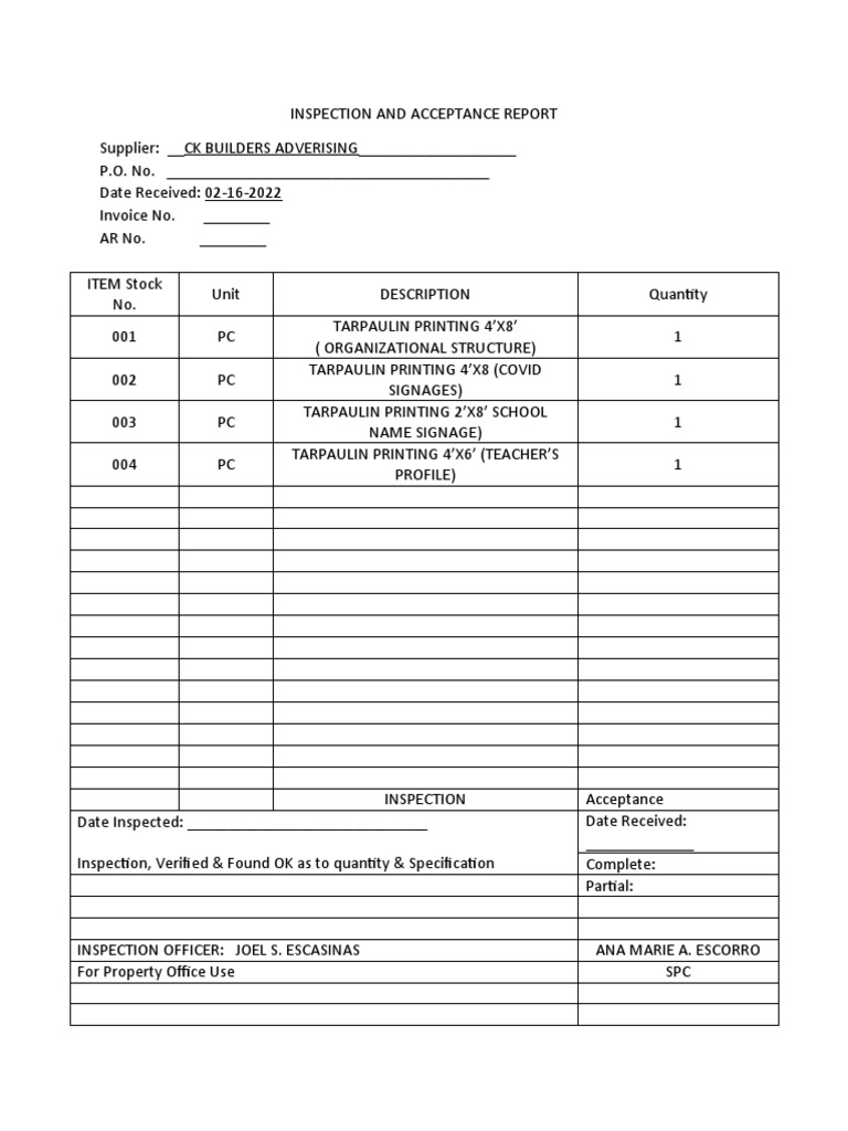 Inspection and Acceptance Report PDF