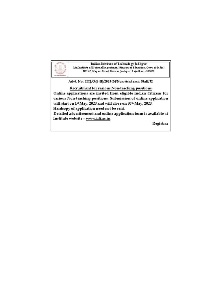 IITJ_O(E-II)_2023-24_Non-Academic Staff_52 | PDF | Academic Degree