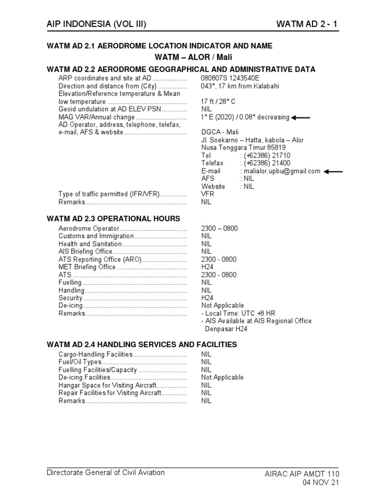 1725-WATM AD 2.1 To AD 2.24 AIRAC AIP AMDT 124 01 DEC 22 PDF | PDF