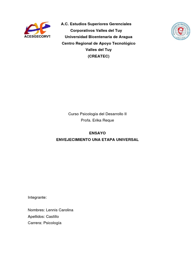 Envejecer Por Lennis Castillo PDF Adultos Envejecimiento