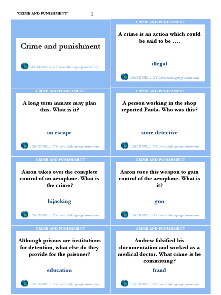 Crime and Punishment Cards Punishments Crime & Violence