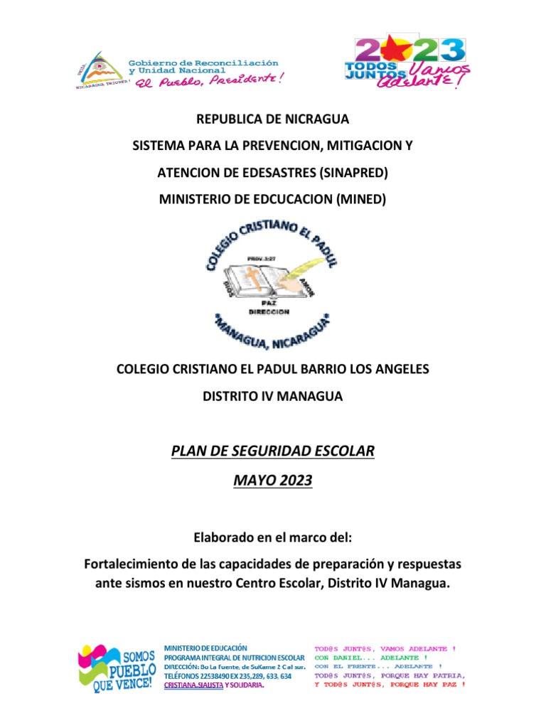 Plan de Seguridad Escolar 2023 | PDF | Educación de la primera infancia