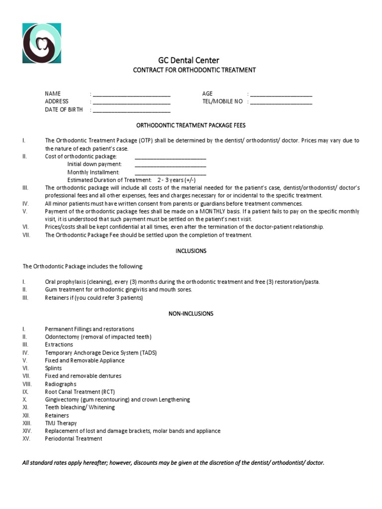 Orthodontic Contract and Consent Form PDF PDF Orthodontics