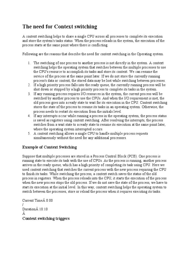 The need for context switching pdf process computing operating