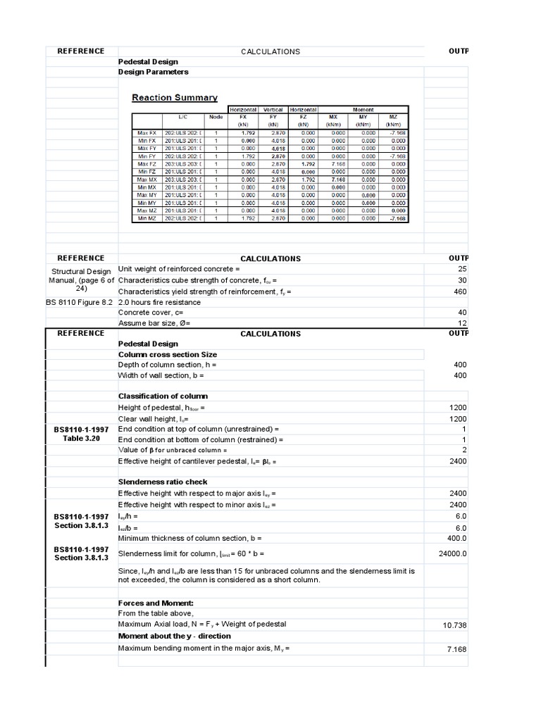 Pedestal Design PDF Column Bending