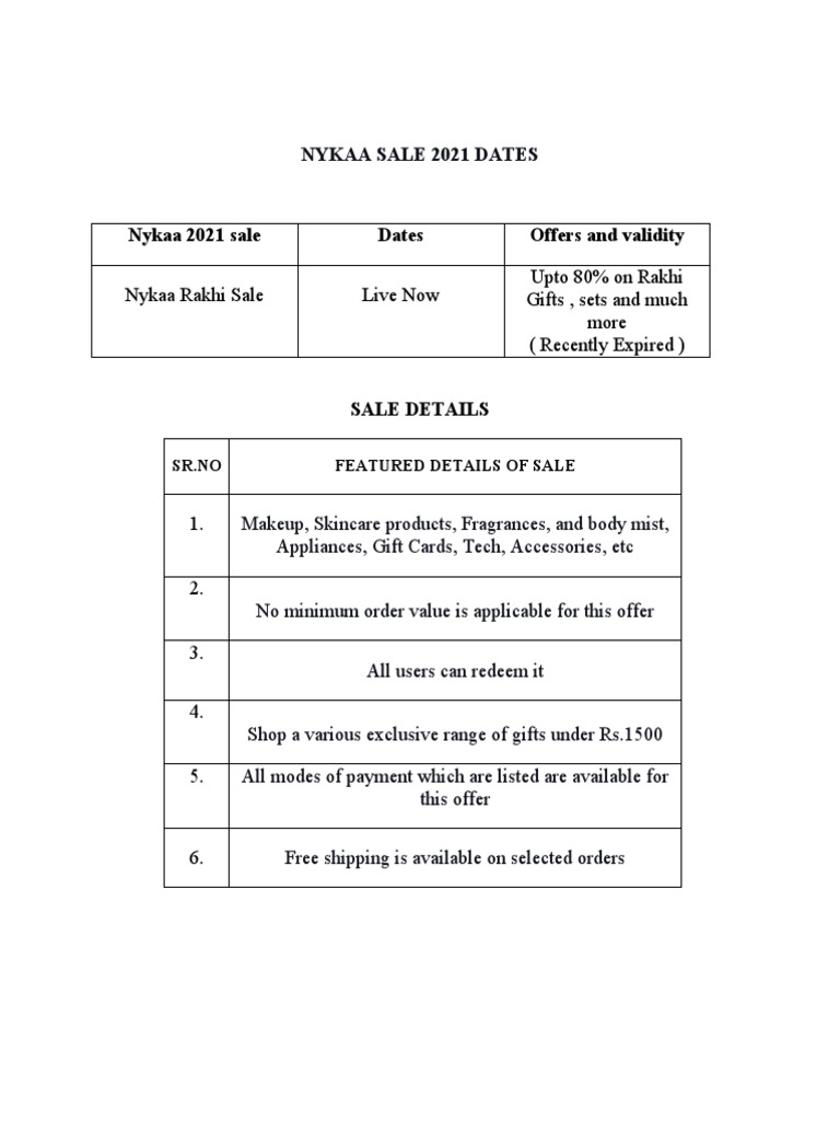 Nykaa Sale 2021 Dates PDF