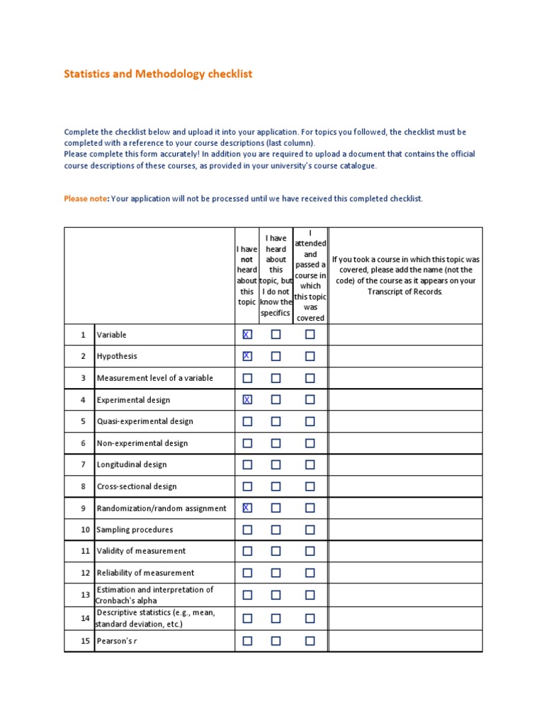 Statistics Methodology Checklist | PDF | Statistics | Student's T Test