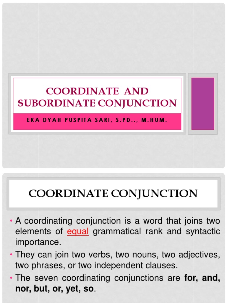Coordinate and Subordinate Conjunction PDF Clause Language Mechanics