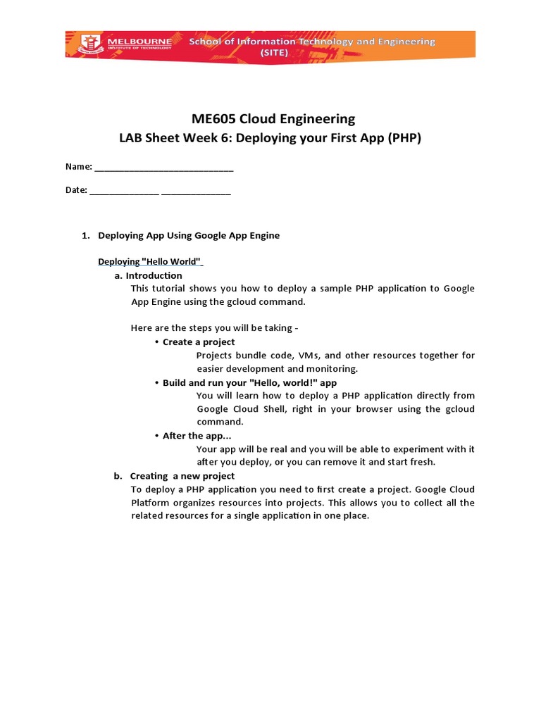 Lab 6 Google App Engine Deploying Your First App Php Pdf