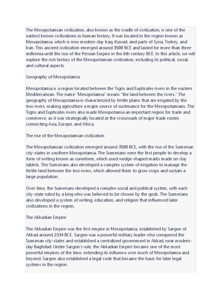 The Mesopotamian Civilization A Rich History of Politics, Society, and ...