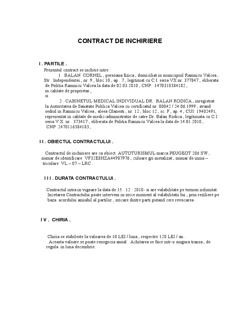 CONTRACT DE INCHIRIERE Doc AUTO PDF