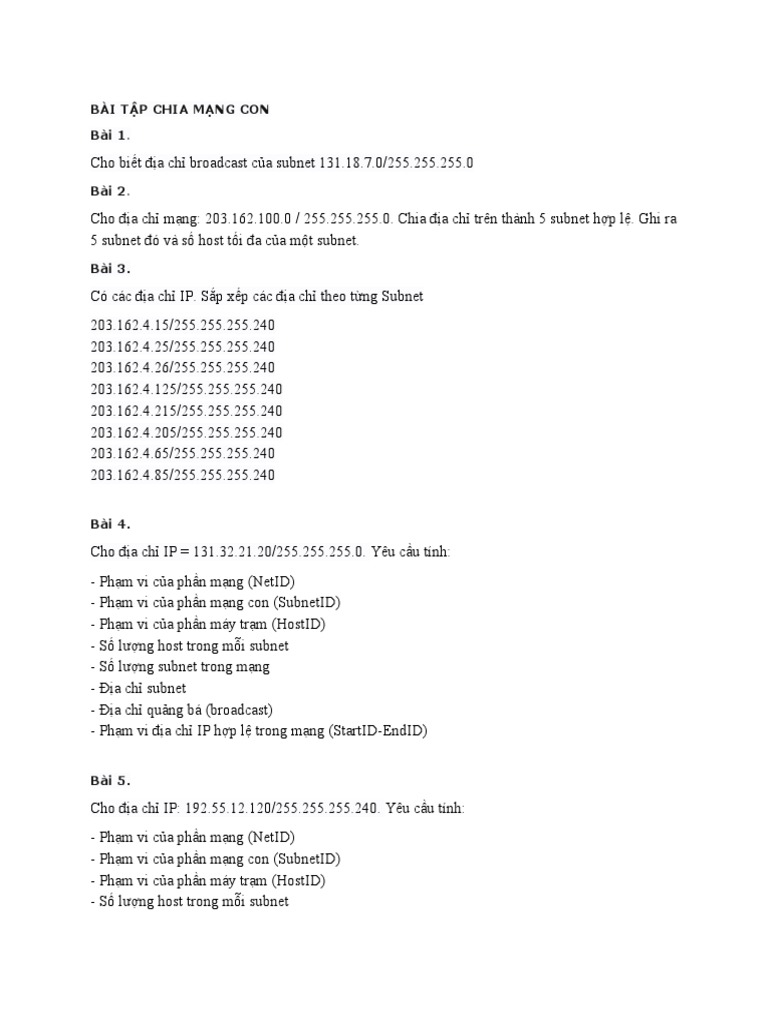 BT Chia Mang Con Co Ban | PDF