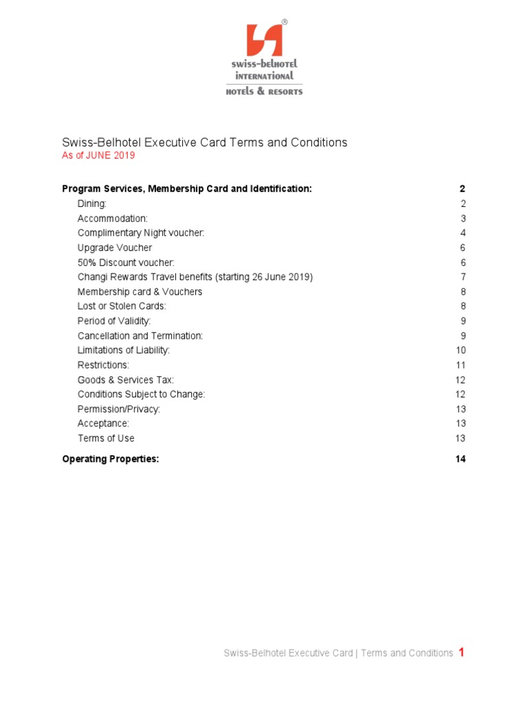 Swiss-Belhotel Executive Card Terms | PDF | Bali | Menu