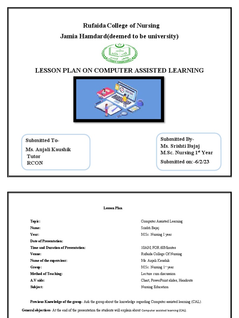 Nursing Lesson Plan: Computer Assisted Learning | PDF | Learning ...