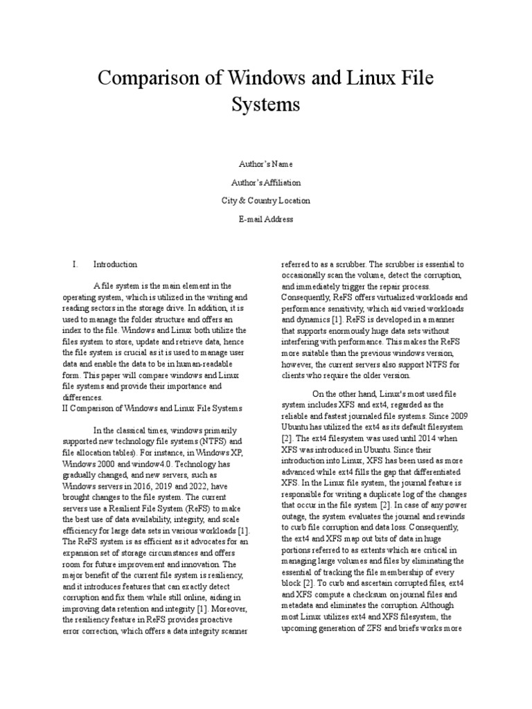 Comparison between Linux and windows file system PDF