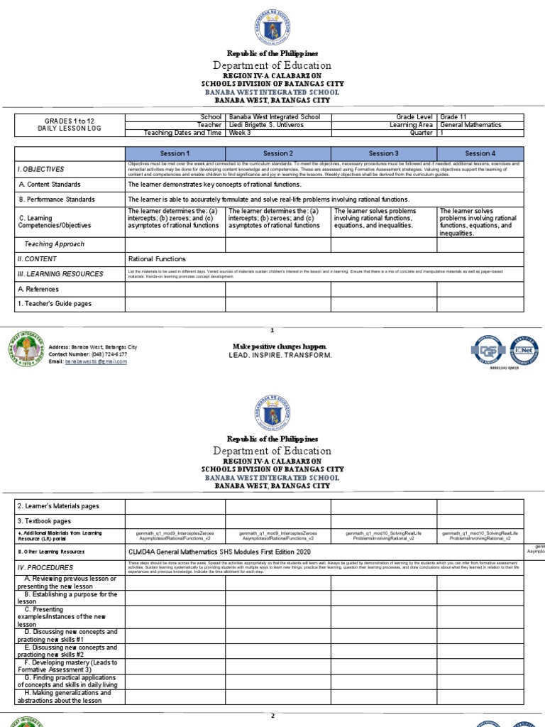 Q1 Week 3 General Mathematics DLLENGSHSSY20222023 Download Free