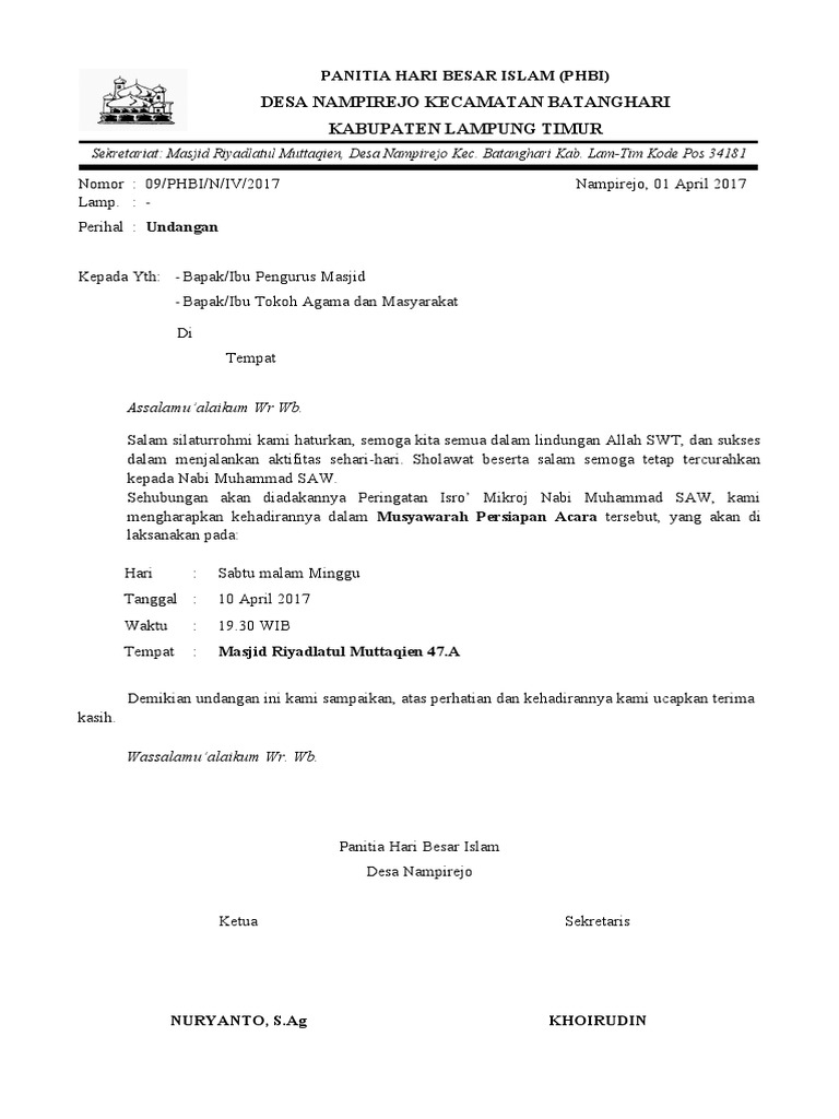 Undangan Pengajian Masjid Riyadlatul Muttaqin | PDF