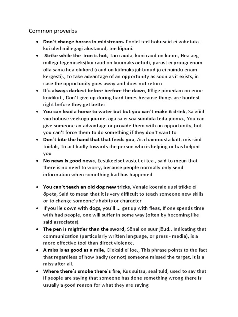 Common Proverbs and Their Meanings | PDF | Foreign Language Studies