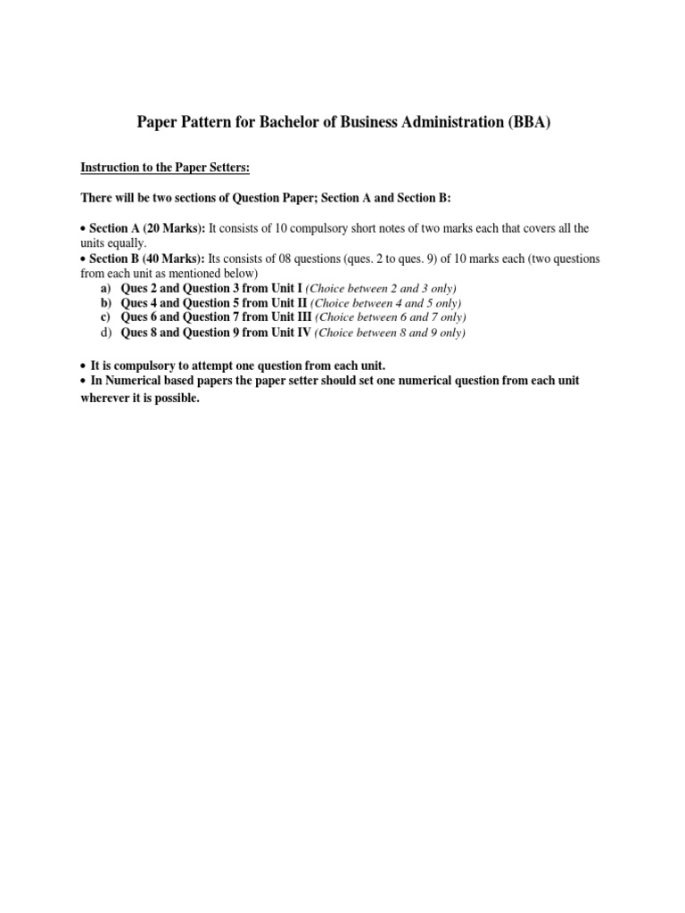 BBA Paper Pattern Guide | PDF | Career And Technical Education | Economies