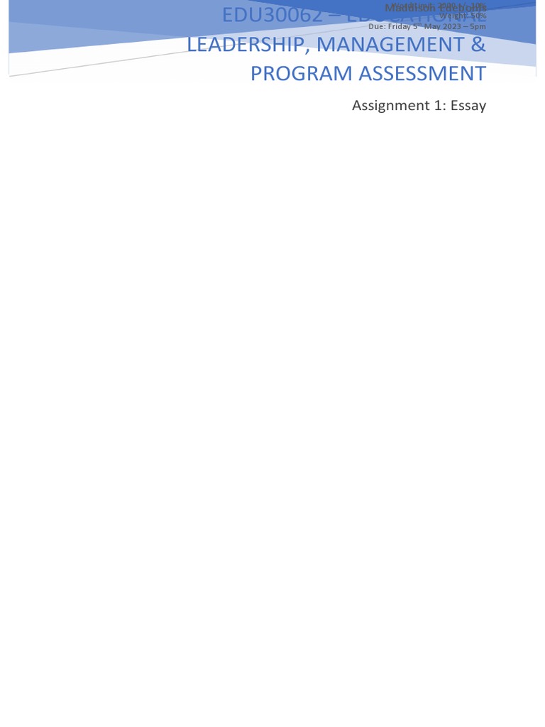 EDU30062 | PDF | Leadership | Early Childhood Education
