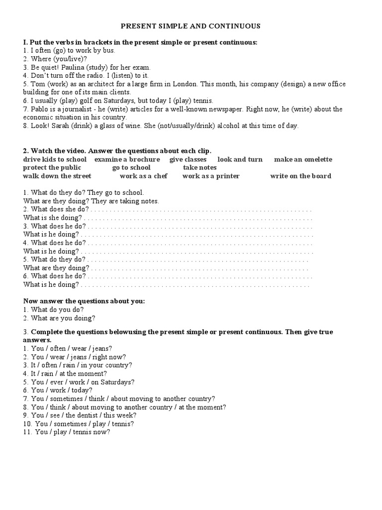 Present Simple vs. Continuous Exercises | PDF | Food And Drink | Alcohol