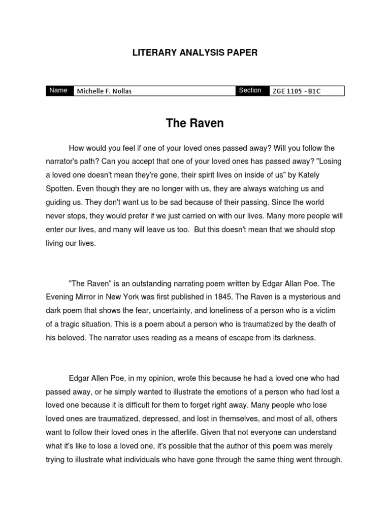 Grieving the Loss of a Loved One An Analysis of Edgar Allan Poe's Poem