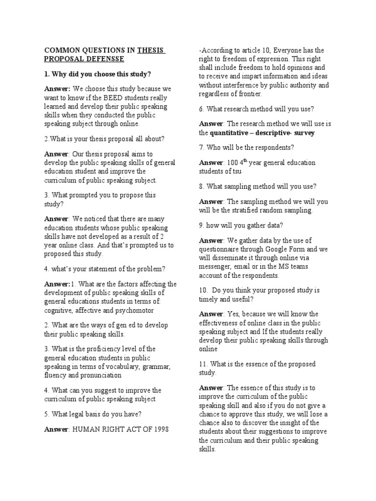 Common Questions In Title Defense 1 Pdf Public Speaking Human