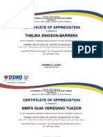 DSWD Certificate of Appreciation Training Psychosocial Support