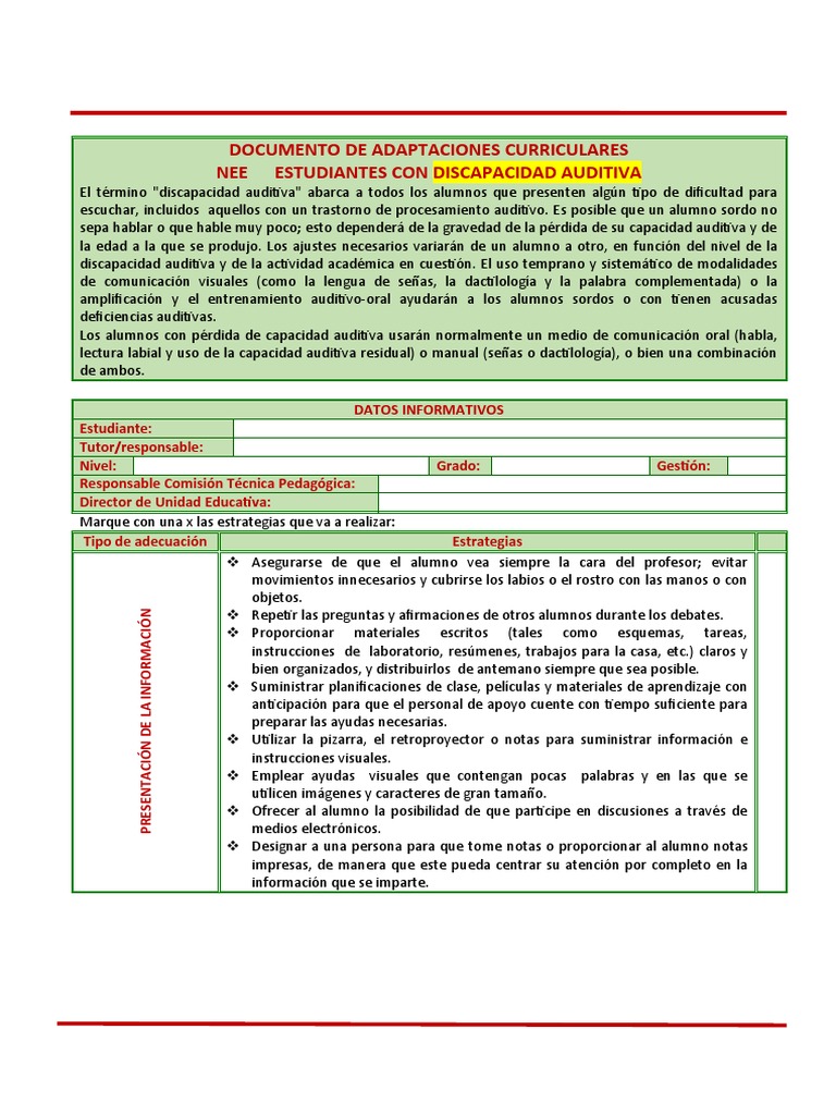 ADAPTACIÓN CURRICULAR DISCAPACIDAD AUDITIVA PDF