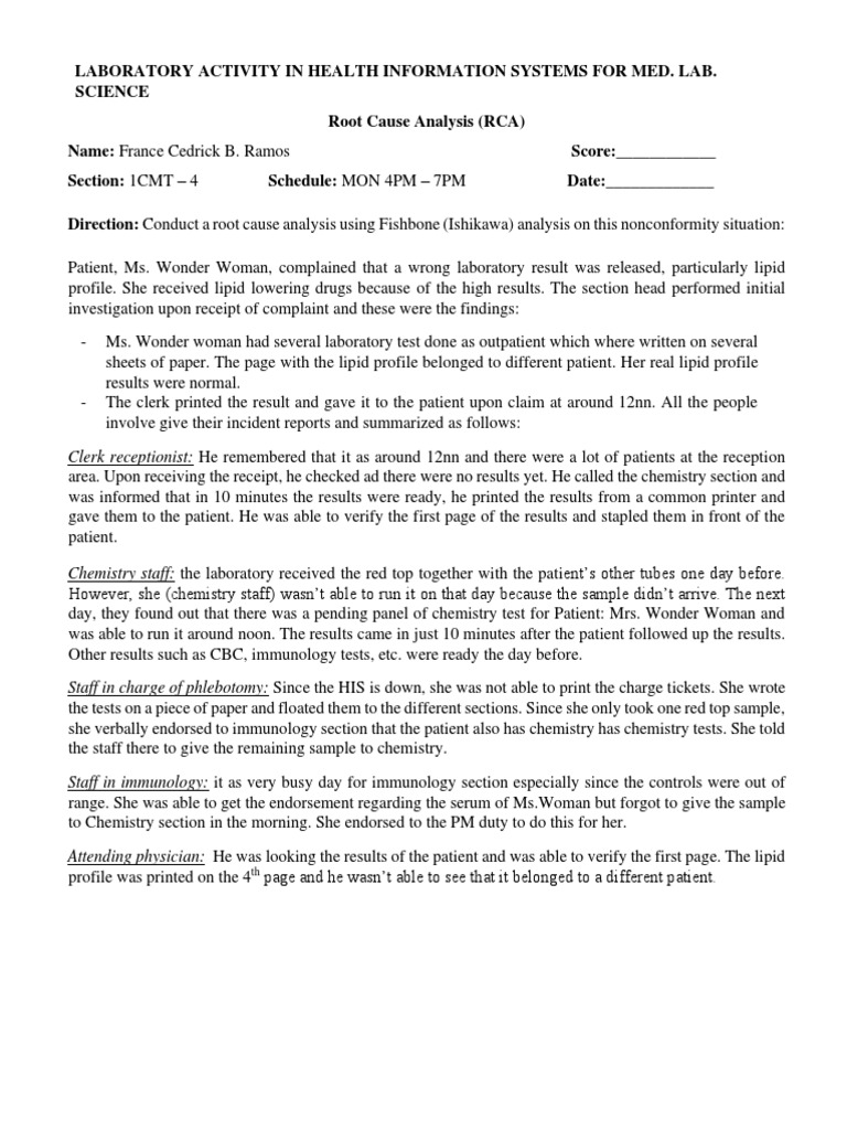 'Laboratory Activity HIS Lab Root Cause Analysis PDF