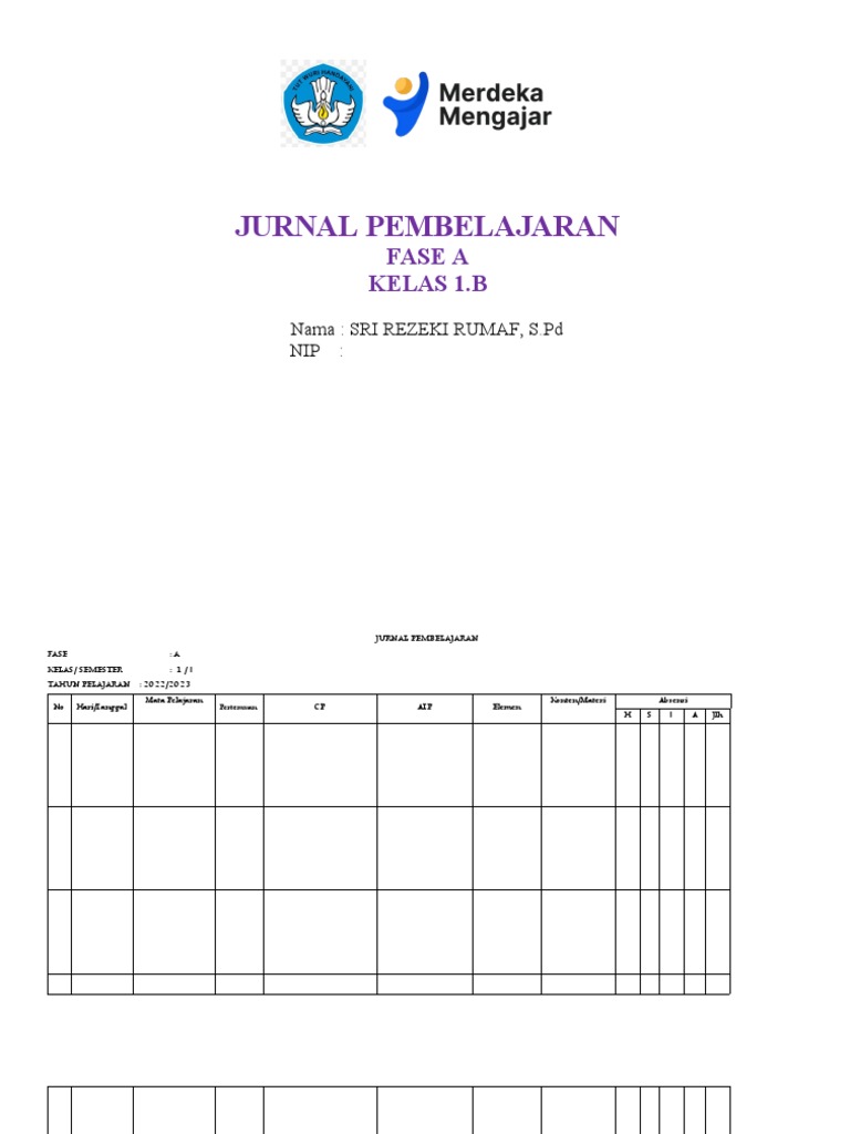 Jurnal Pembelajaran Kelas 1 | PDF