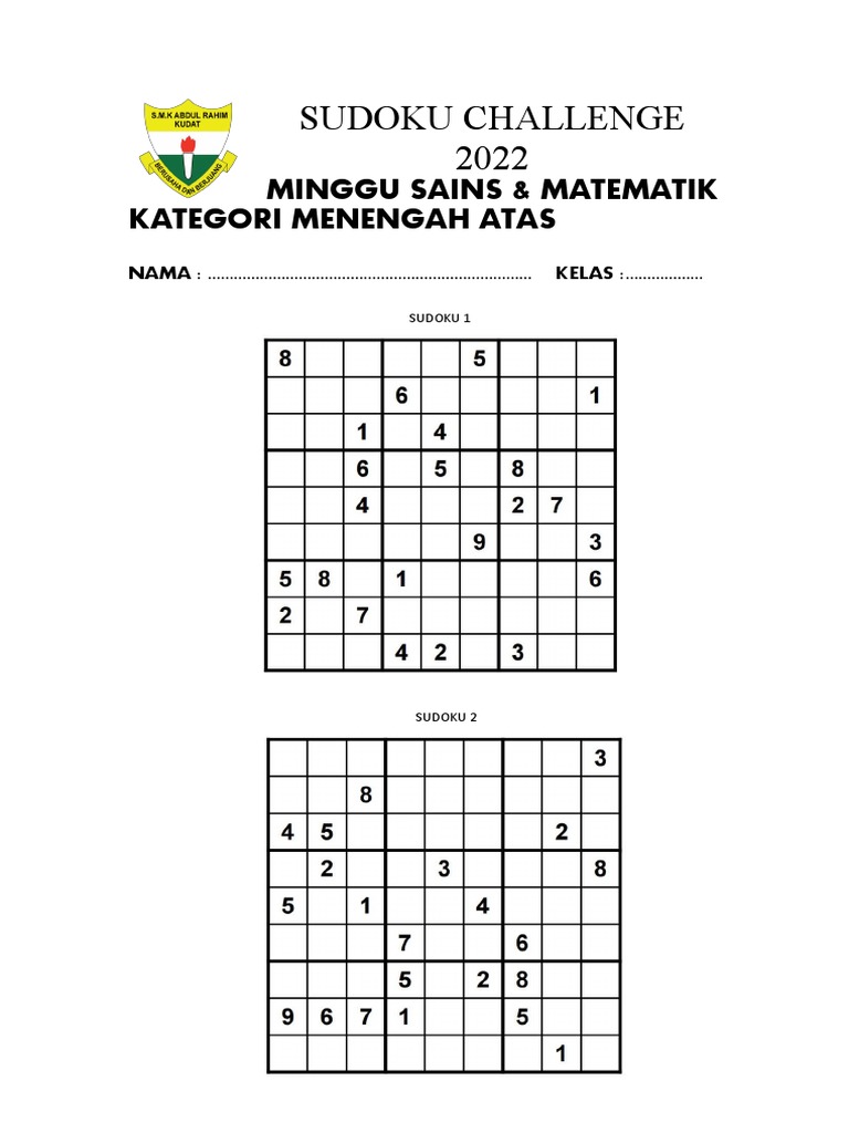 Sudoku challenge 2022 pdf