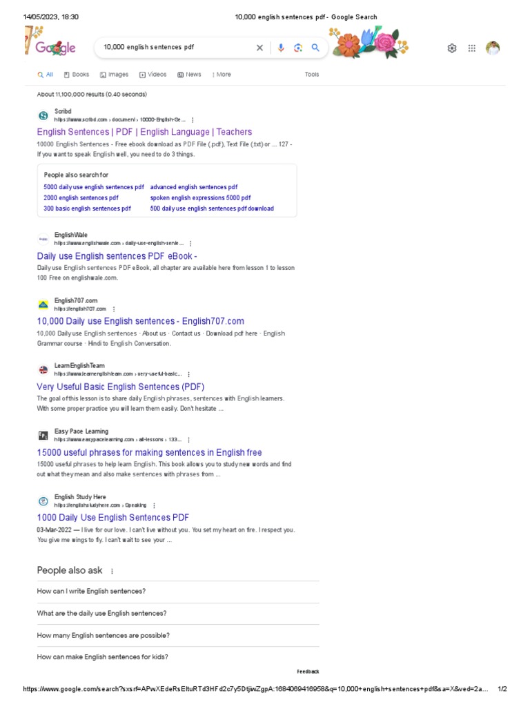 10 000 English Sentences PDF Google Search PDF English