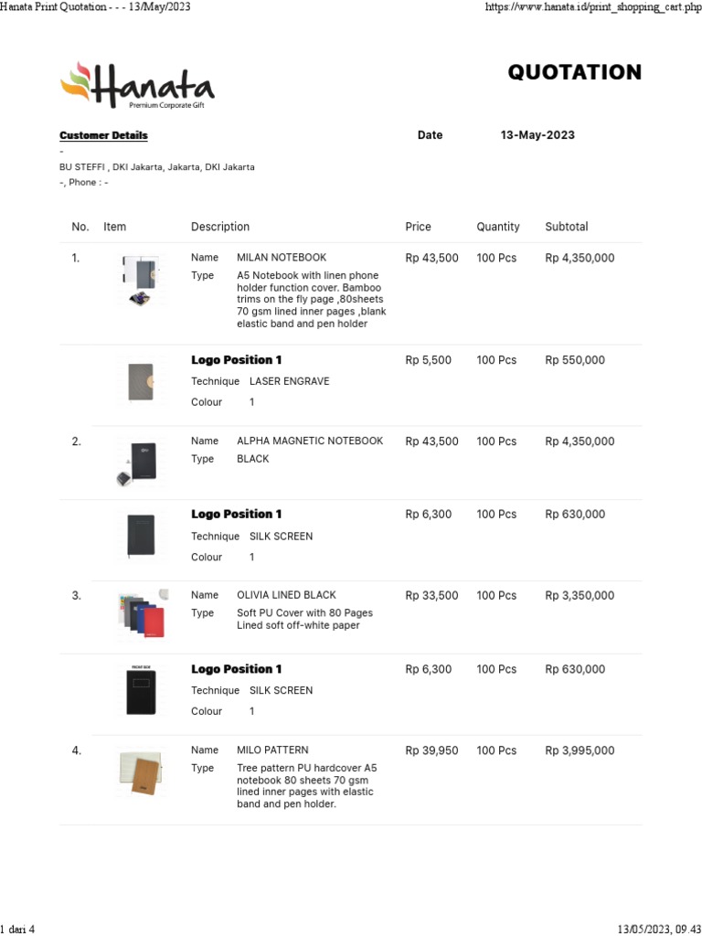 Custom Print Quotation - May 2023 | PDF