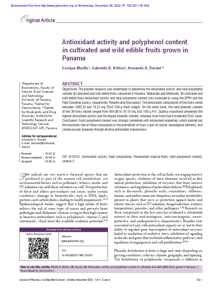 Antioxidant Activity and Polyphenol Content in Cultivated and Wild