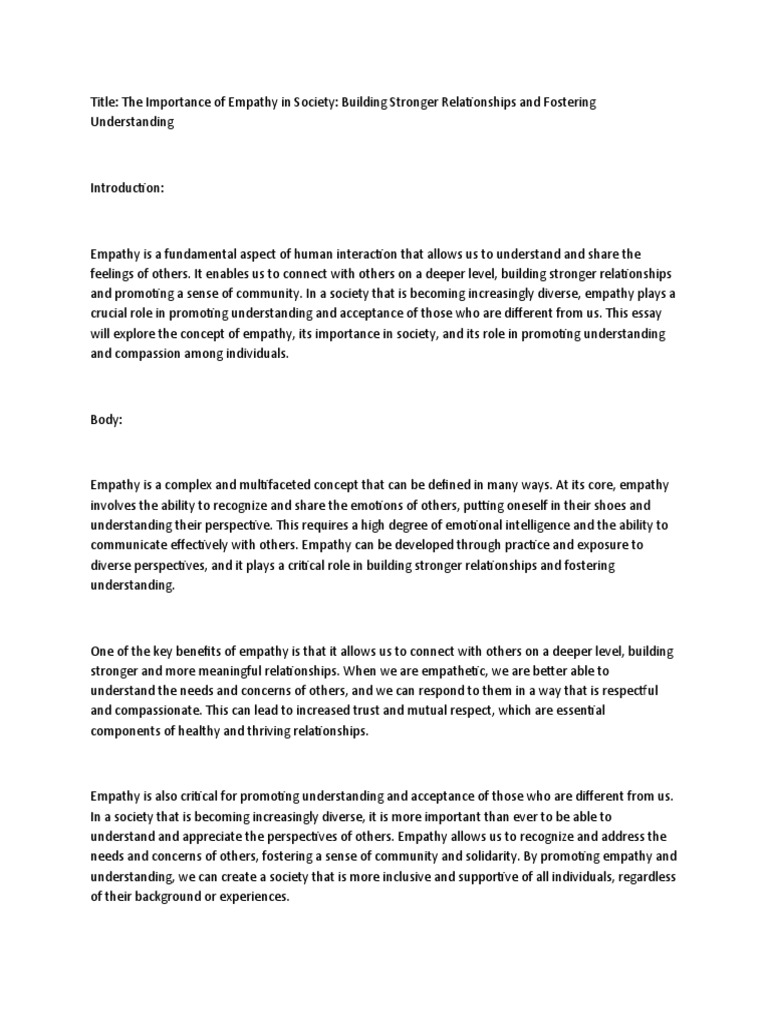 The Importance of Empathy in Society | PDF | Empathy | Compassion