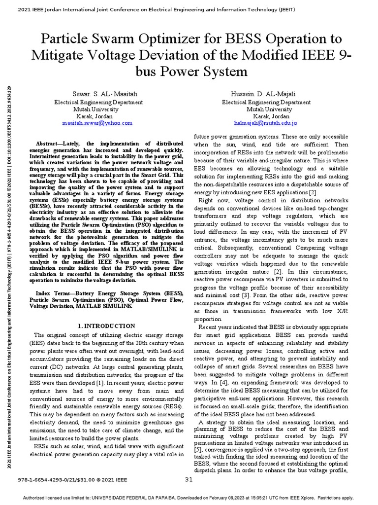 Particle Swarm Optimizer For BESS Operation To Mitigate Voltage ...